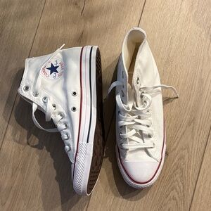 Converse White High-Tops with Red and Blue Details
